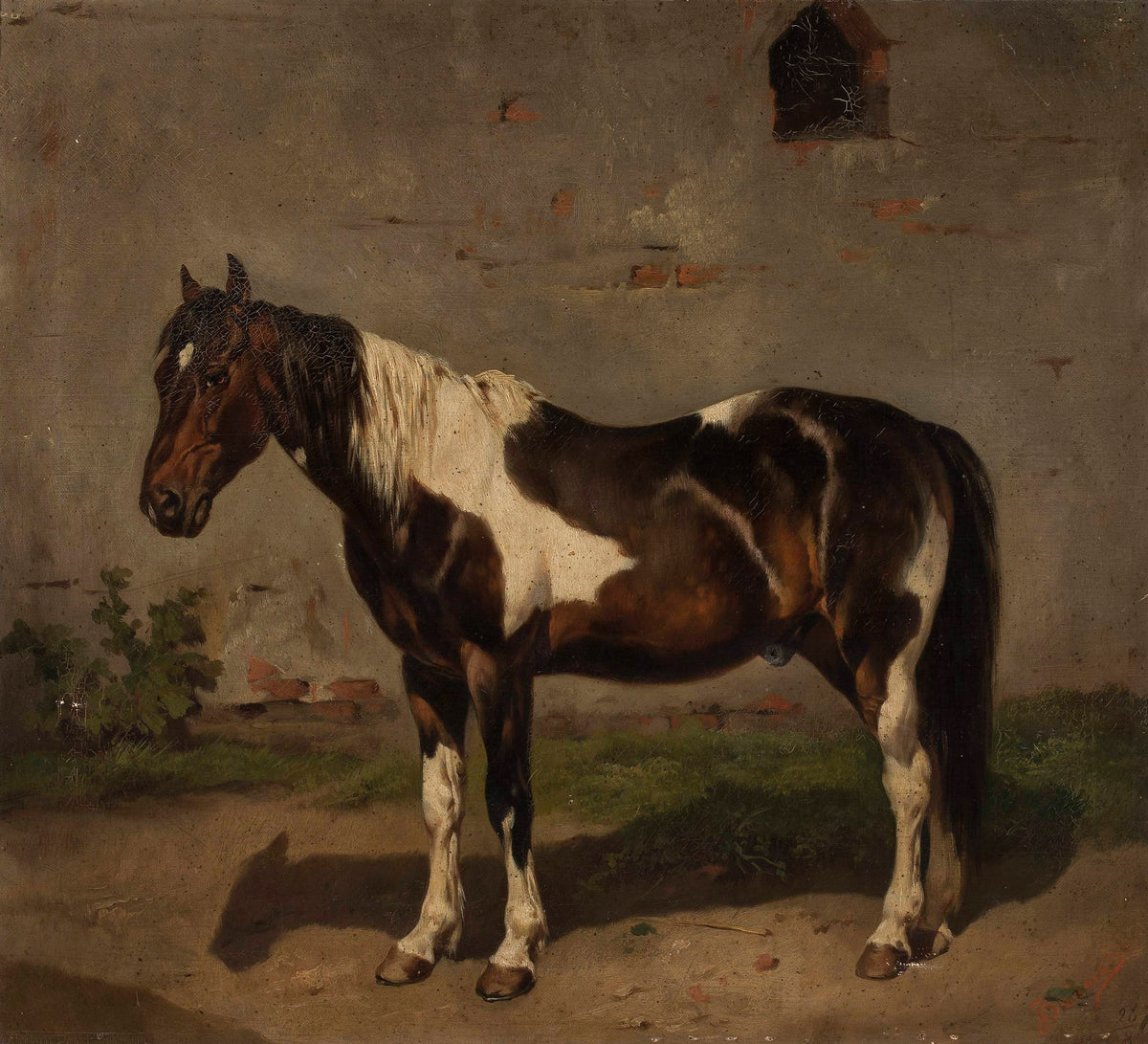 Horse with the barn in the background by Józef Brodowski