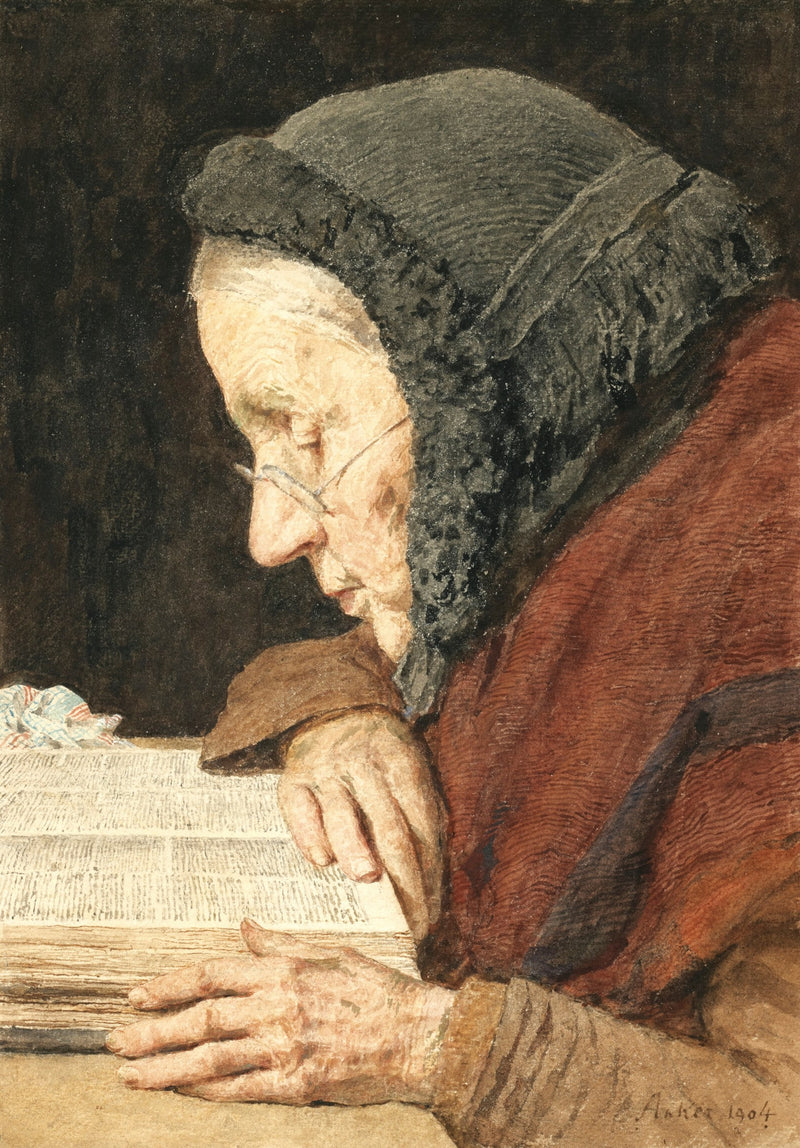 Old Woman Reading The Bible by Albert Anker