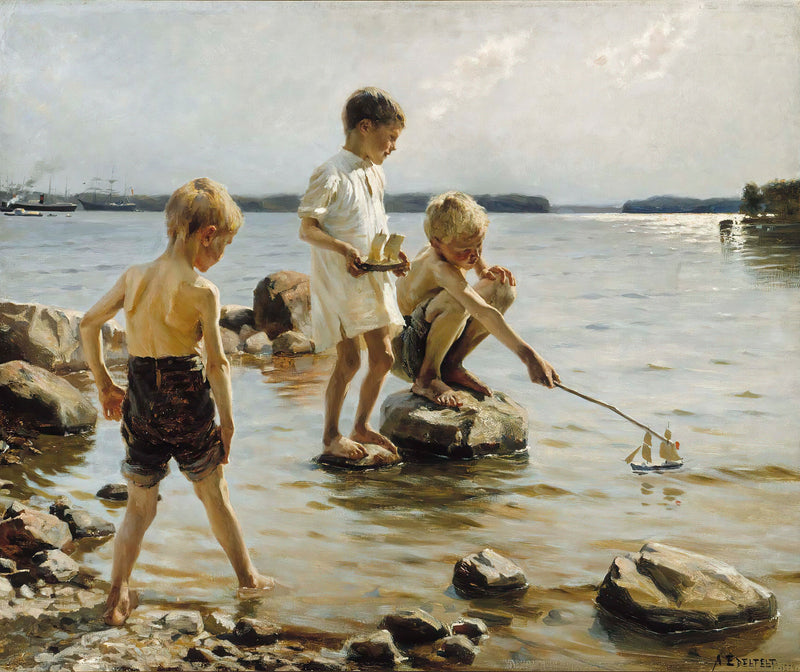 Boys Playing On The Shore (Children Playing On The Shore) by Albert Edelfelt