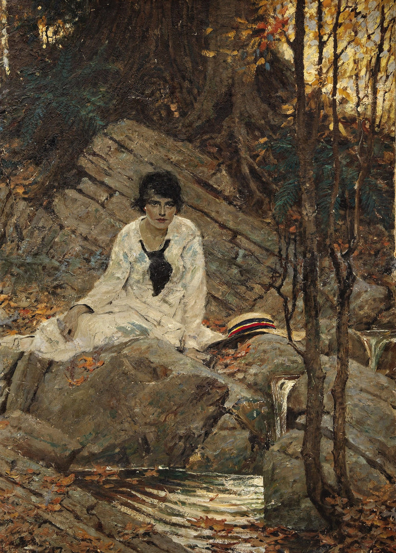 Seated Woman With a Hat by Dean Cornwell