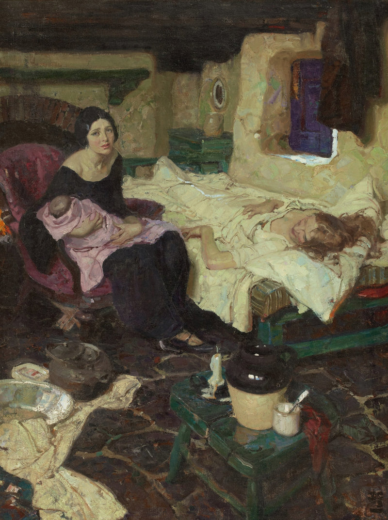 The Beautiful Mid-Wife, the Baby, and the Beautiful Mother by Dean Cornwell