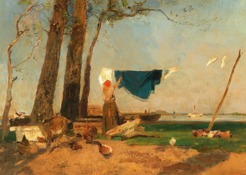A washerwoman on the Danube bank, near the Praterspitz by Emil Jakob Schindler