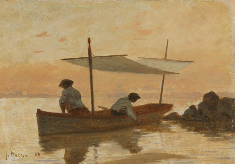 Boat Of The Artist Anchoring Near The Beach Of Dorigny by François Bocion