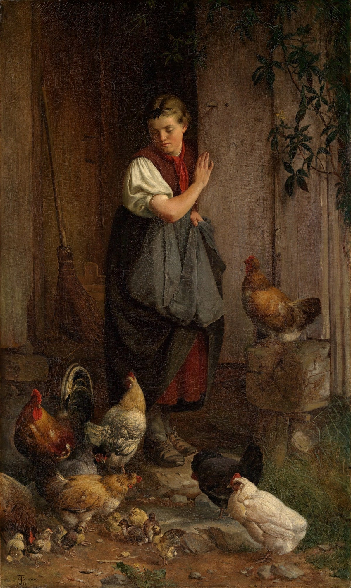 Feeding chickens by Hans Thoma