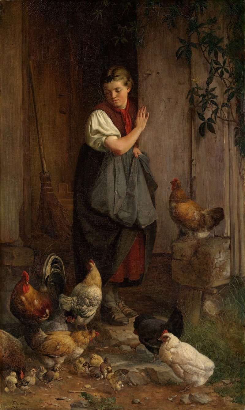 Feeding chickens by Hans Thoma