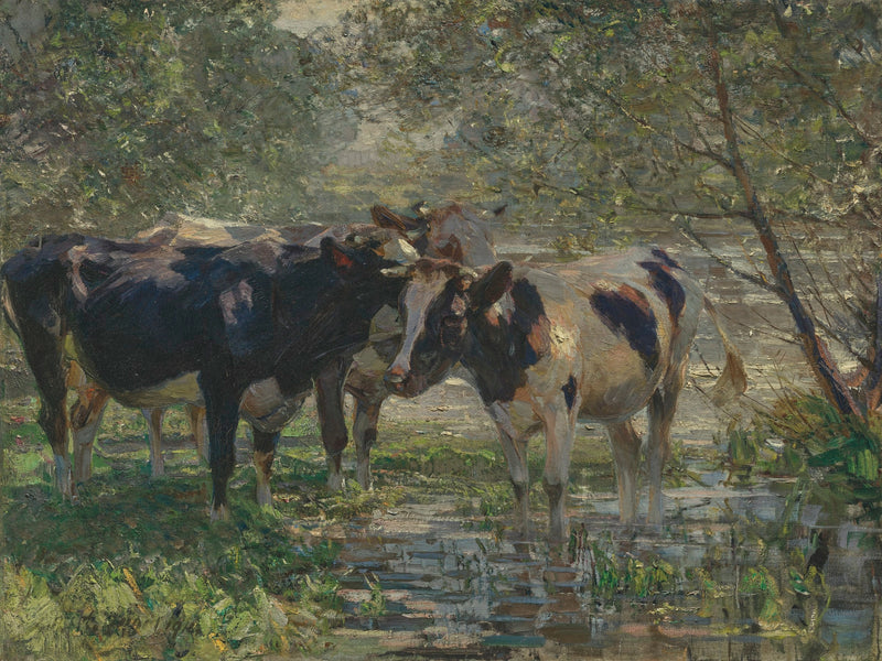 Drei Kühe am Bach (Three cows by a river) by Heinrich Von Zügel