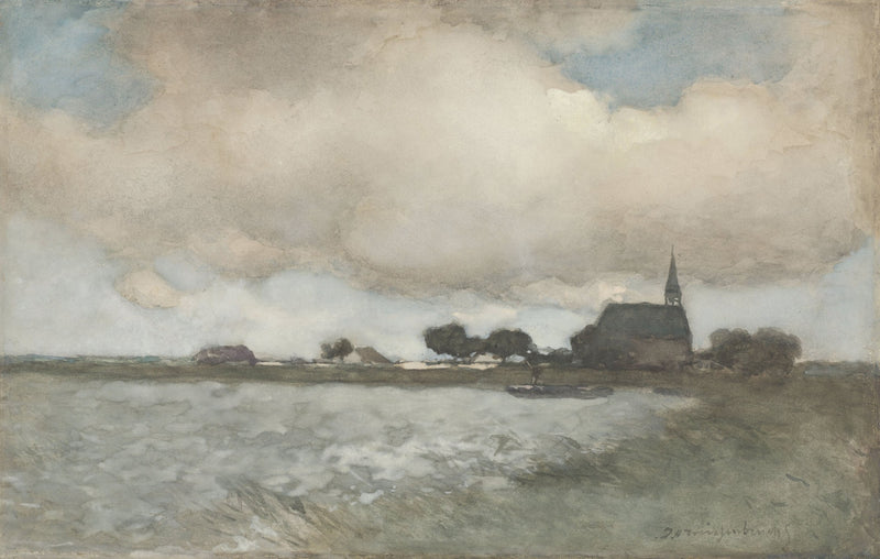 View of the Church at Noordse Dorp near Noorden by Johan Hendrik Weissenbruch