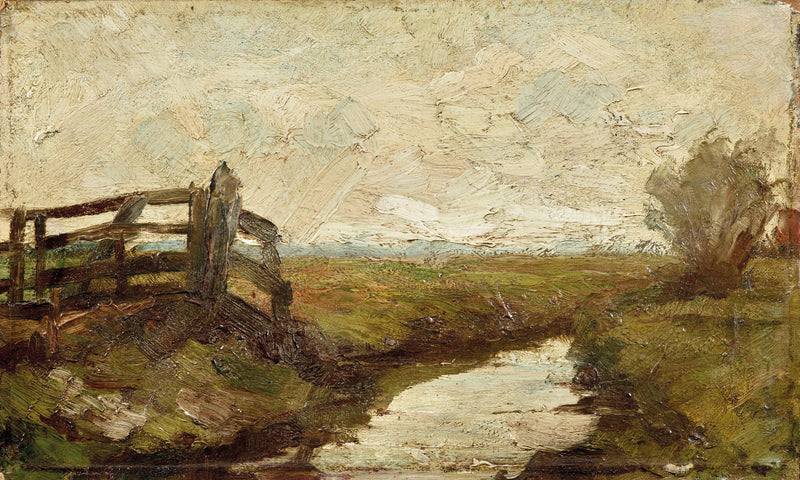 Irrigation ditch with wood gate at left by Piet Mondrian